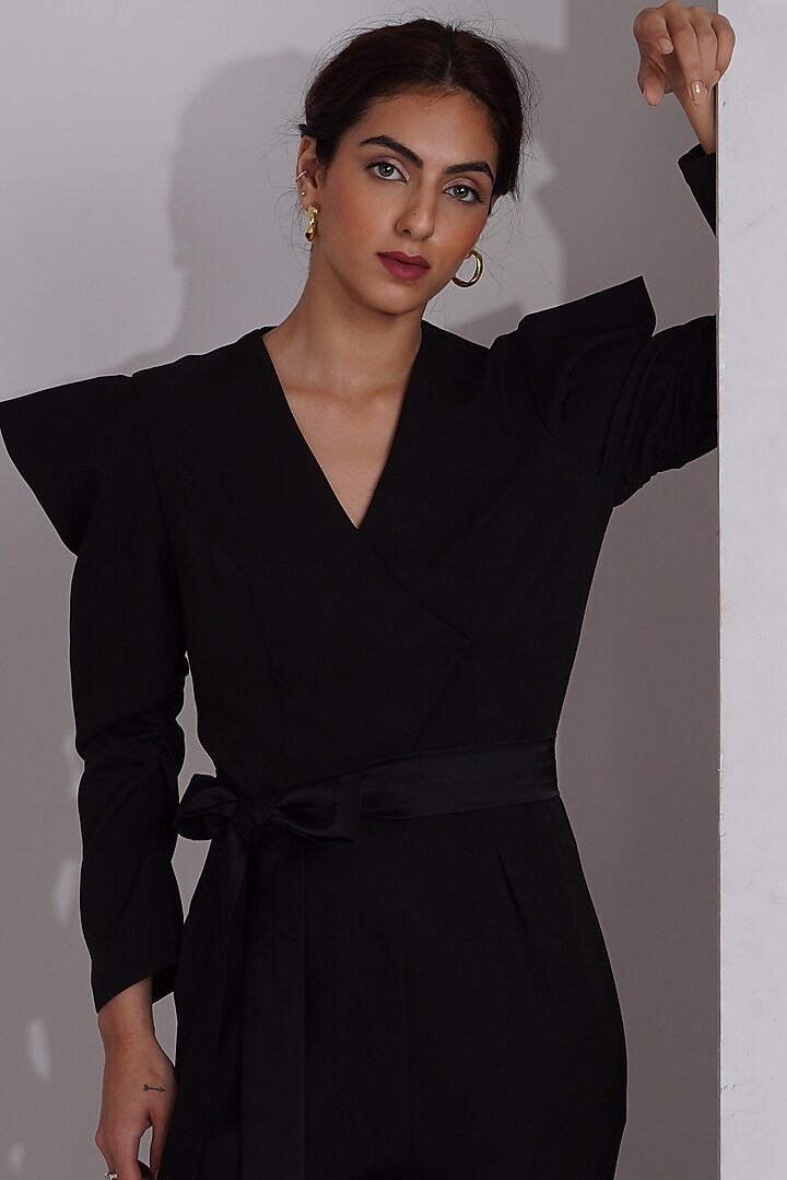 Black Banana Crepe Jumpsuit by Label Nupur Gupta at Pernia's Pop Up Shop