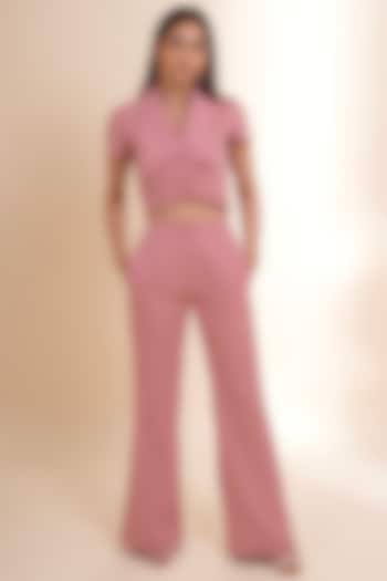 Blush Pink Banana Crepe High-Waisted Pant Set by Label Nupur Gupta