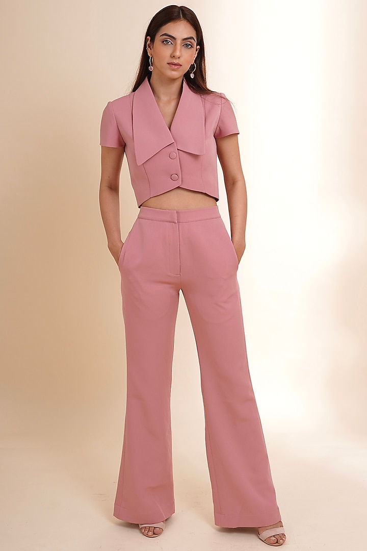 Blush Pink Banana Crepe High-Waisted Pant Set by Label Nupur Gupta