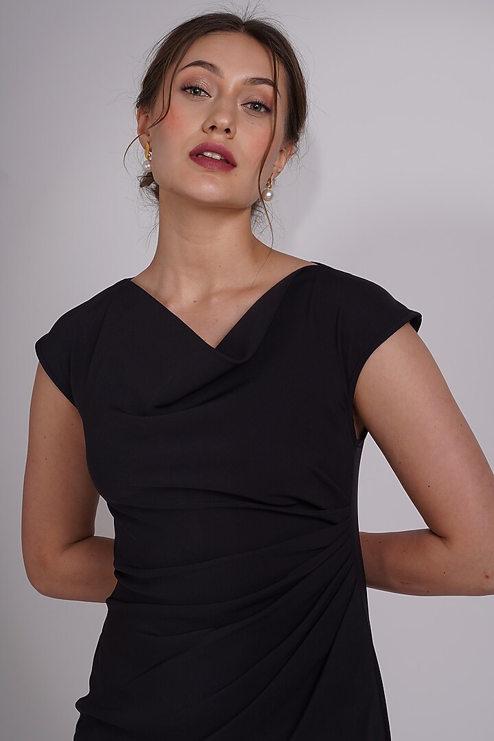 Black Gathered Midi Summer Dress by Label Nupur Gupta at Pernia's Pop Up Shop