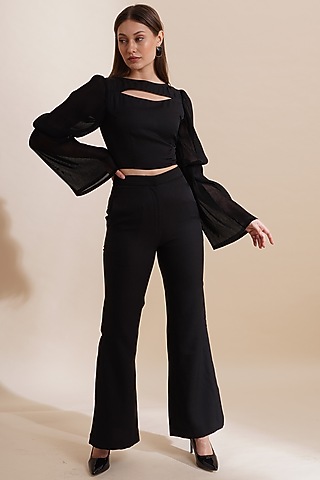 Black Bell-Bottom Pant Set by Label Nupur Gupta