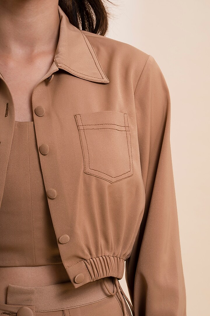Tan Banana Crepe Jogger Pant Set by Label Nupur Gupta at Pernia's Pop Up Shop