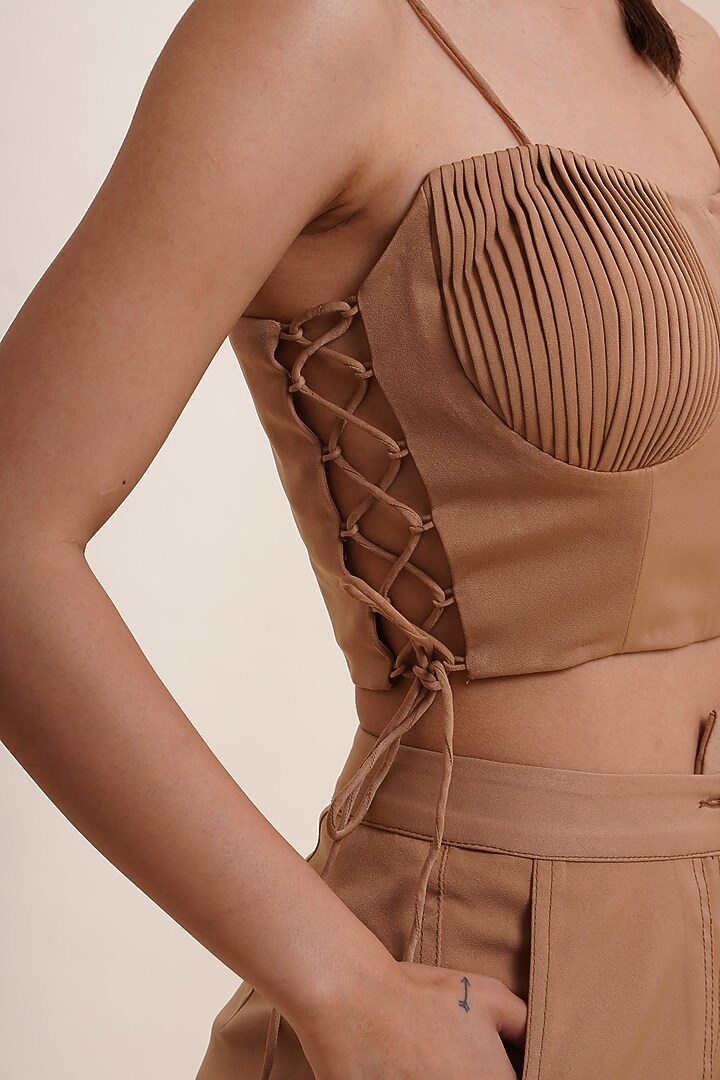 Tan Banana Crepe Jogger Pant Set by Label Nupur Gupta at Pernia's Pop Up Shop