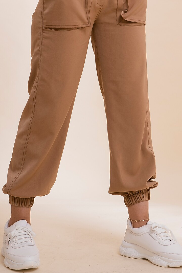 Tan Banana Crepe Jogger Pant Set by Label Nupur Gupta at Pernia's Pop Up Shop