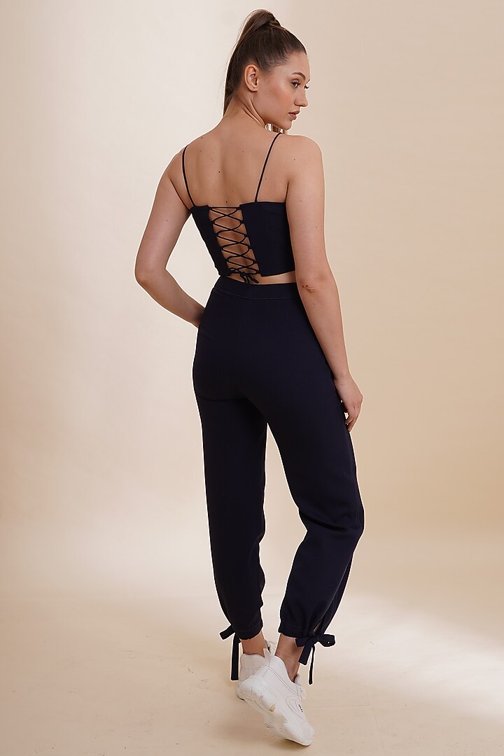 Navy Blue Banana Crepe Jogger Pant Set by Label Nupur Gupta at Pernia's Pop Up Shop