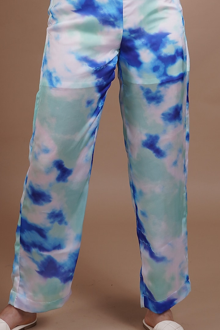 White & Blue Georgette Pant Set by Label Nupur Gupta at Pernia's Pop Up Shop