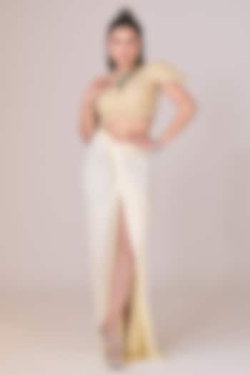 Ivory Lycra Draped Skirt Set by La Pearl at Pernia's Pop Up Shop