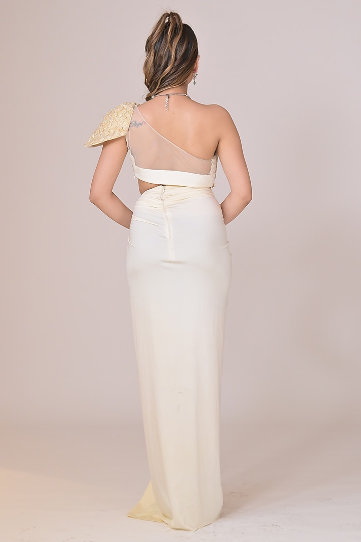 Ivory Lycra Draped Skirt Set by La Pearl at Pernia's Pop Up Shop