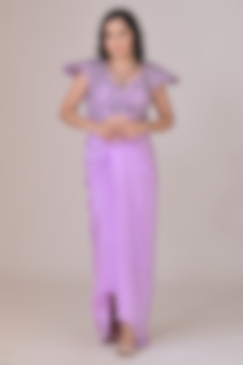Lilac Crepe Draped Skirt Set by La Pearl at Pernia's Pop Up Shop