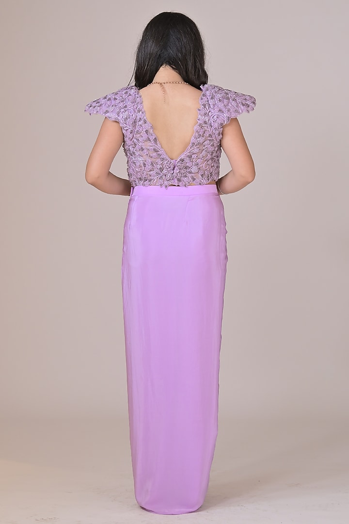 Lilac Crepe Draped Skirt Set by La Pearl at Pernia's Pop Up Shop