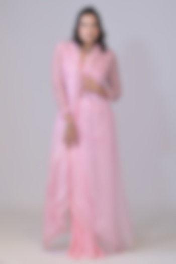 Baby Pink Organza Cutdana Hand Work Cape Set by La Pearl at Pernia's Pop Up Shop