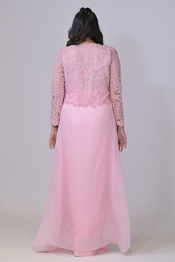 Baby Pink Organza Cutdana Hand Work Cape Set by La Pearl at Pernia's Pop Up Shop
