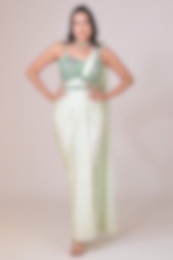 Mint Green Lycra Crystal 3D Work Draped Wedding Saree Set by La Pearl at Pernia's Pop Up Shop