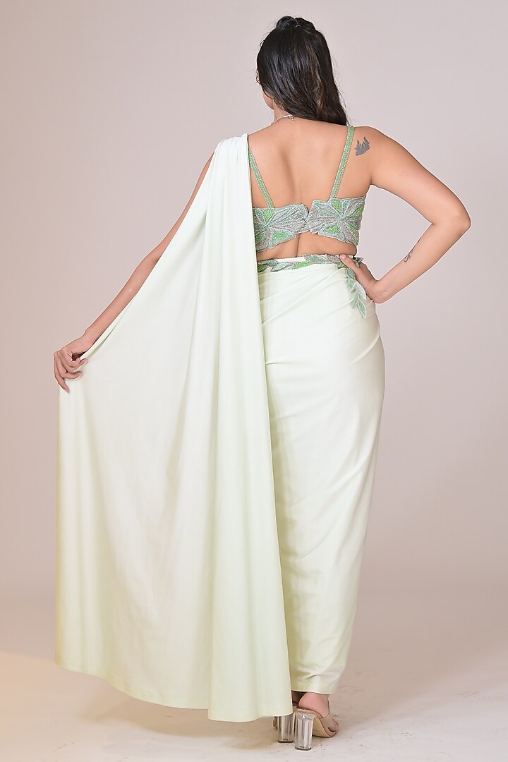 Mint Green Lycra Crystal 3D Work Draped Wedding Saree Set by La Pearl at Pernia's Pop Up Shop