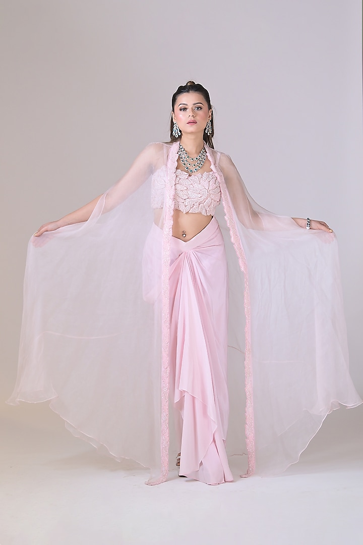 Pink Organza Cutdana Work Cape Set by La Pearl at Pernia's Pop Up Shop