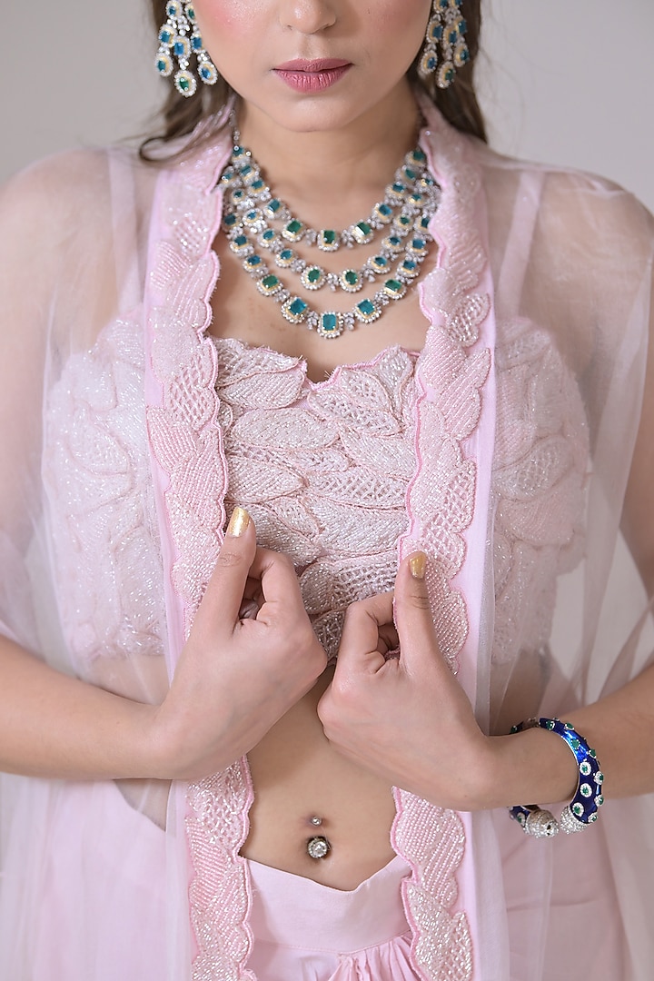 Pink Organza Cutdana Work Cape Set by La Pearl at Pernia's Pop Up Shop