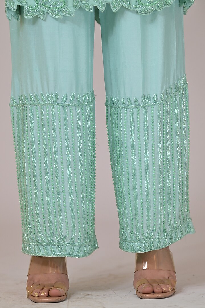 Mint Green Silk Cutdana Embellished Kurta Set by La Pearl at Pernia's Pop Up Shop