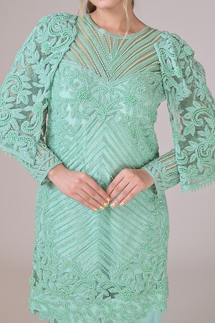 Mint Green Silk Cutdana Embellished Kurta Set by La Pearl at Pernia's Pop Up Shop