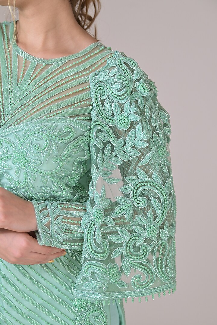 Mint Green Silk Cutdana Embellished Kurta Set by La Pearl at Pernia's Pop Up Shop