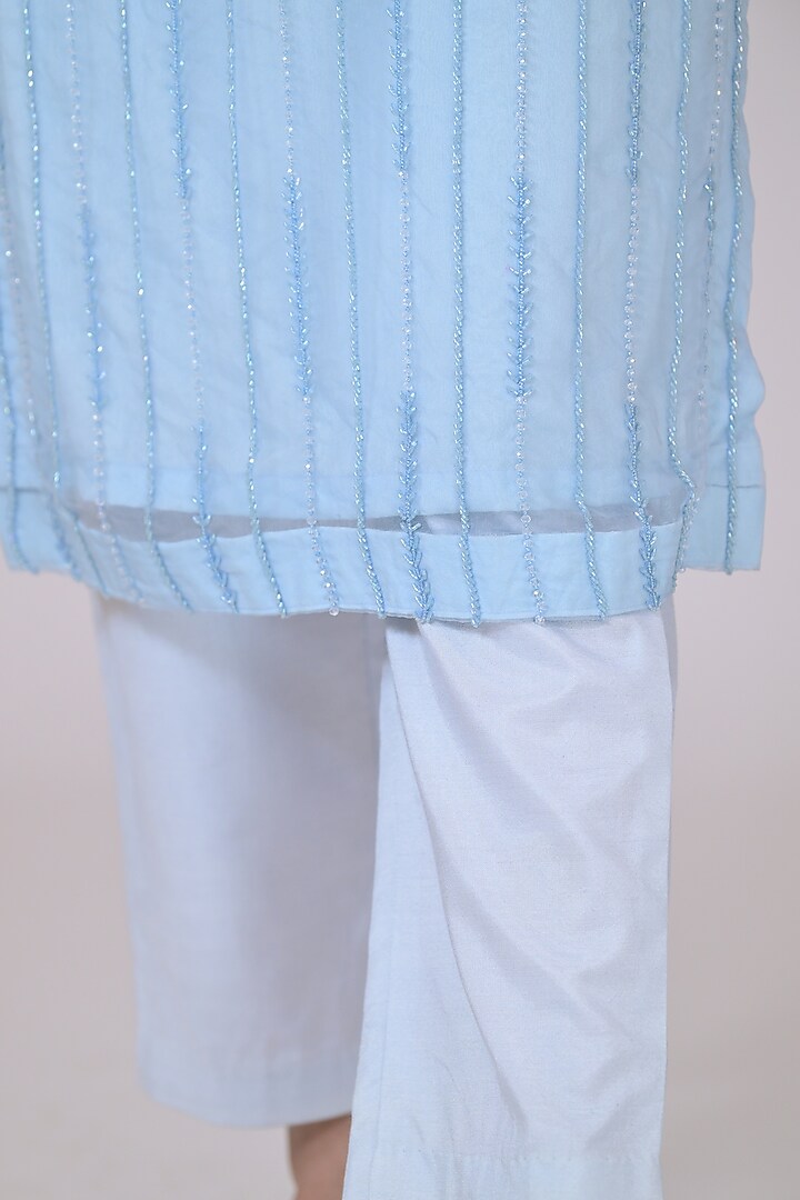 Ice Blue Organza Handwork Kurta Set by La Pearl at Pernia's Pop Up Shop