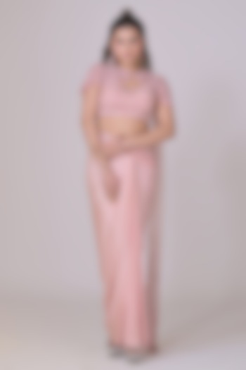 Peach Peach Draped Wedding Saree Set by La Pearl at Pernia's Pop Up Shop