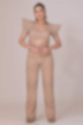 Beige Crepe Handwork Co-Ord Set by La Pearl at Pernia's Pop Up Shop