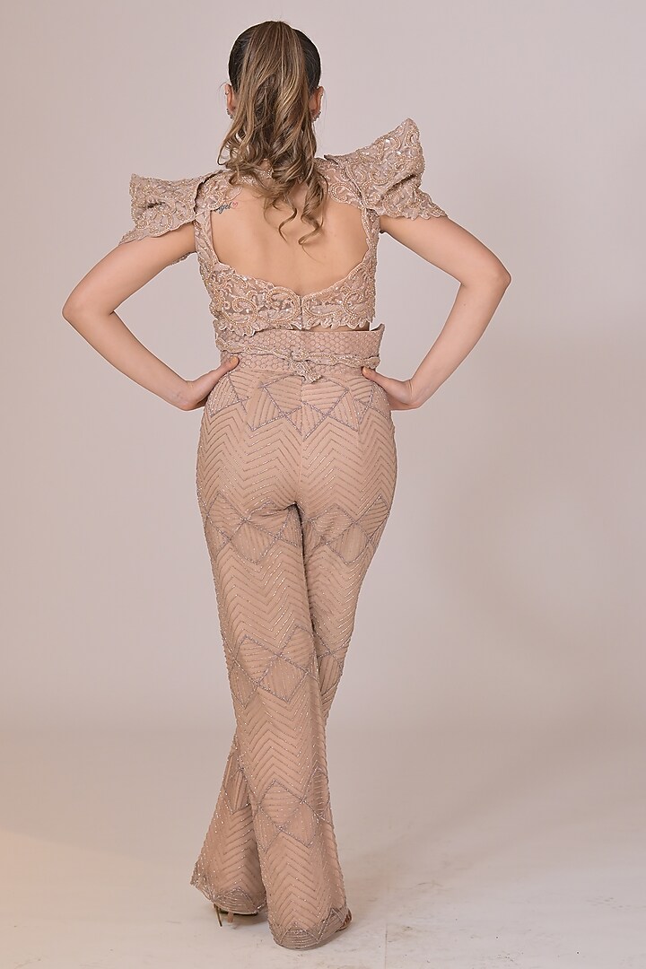 Beige Crepe Handwork Co-Ord Set by La Pearl at Pernia's Pop Up Shop