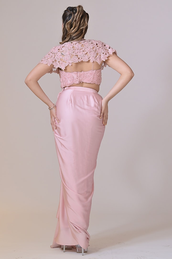 Pink Lycra Draped Skirt Set by La Pearl at Pernia's Pop Up Shop