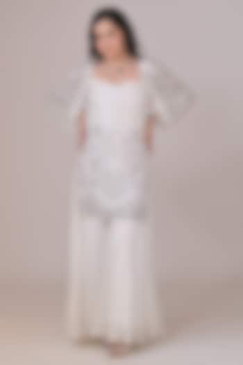 White Georgette Wedding Sharara Set by La Pearl at Pernia's Pop Up Shop