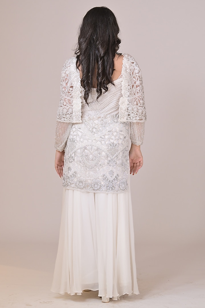 White Georgette Wedding Sharara Set by La Pearl at Pernia's Pop Up Shop