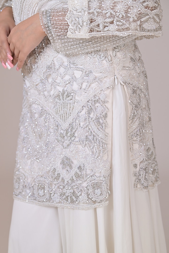White Georgette Wedding Sharara Set by La Pearl at Pernia's Pop Up Shop
