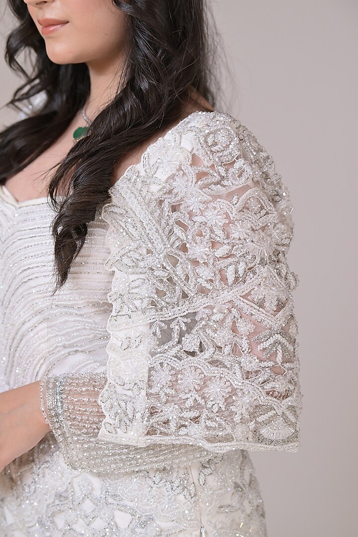 White Georgette Wedding Sharara Set by La Pearl at Pernia's Pop Up Shop