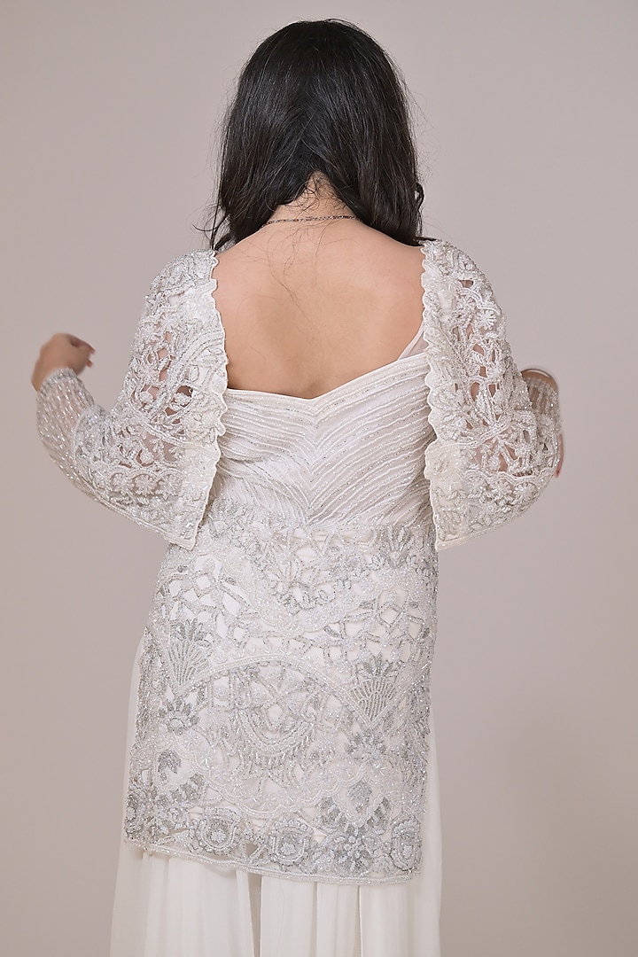 White Georgette Wedding Sharara Set by La Pearl at Pernia's Pop Up Shop