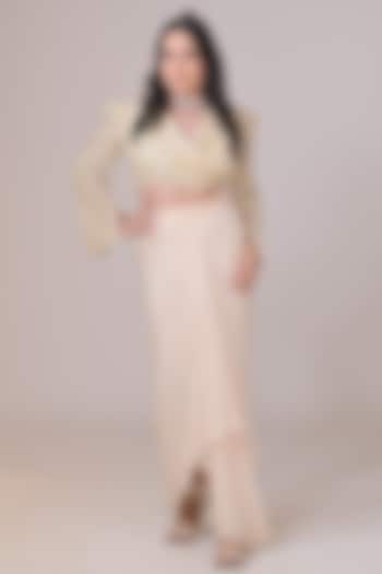 Ivory Crepe Draped Skirt Set by La Pearl at Pernia's Pop Up Shop
