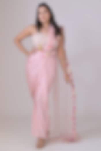 Pink Lycra Draped Skirt Wedding Saree Set by La Pearl at Pernia's Pop Up Shop