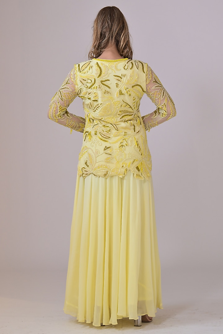 Lemon Yellow Georgette Wedding Sharara Set by La Pearl at Pernia's Pop Up Shop