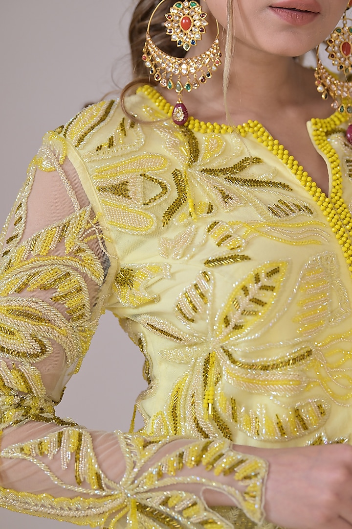 Lemon Yellow Georgette Wedding Sharara Set by La Pearl at Pernia's Pop Up Shop