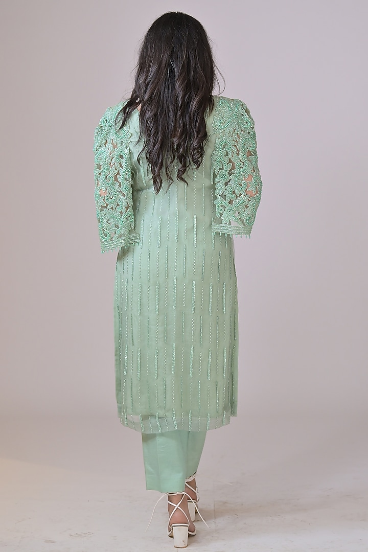 Light Green Organza Handwork Kurta Set by La Pearl at Pernia's Pop Up Shop