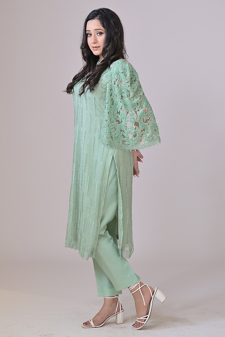 Light Green Organza Handwork Kurta Set by La Pearl at Pernia's Pop Up Shop
