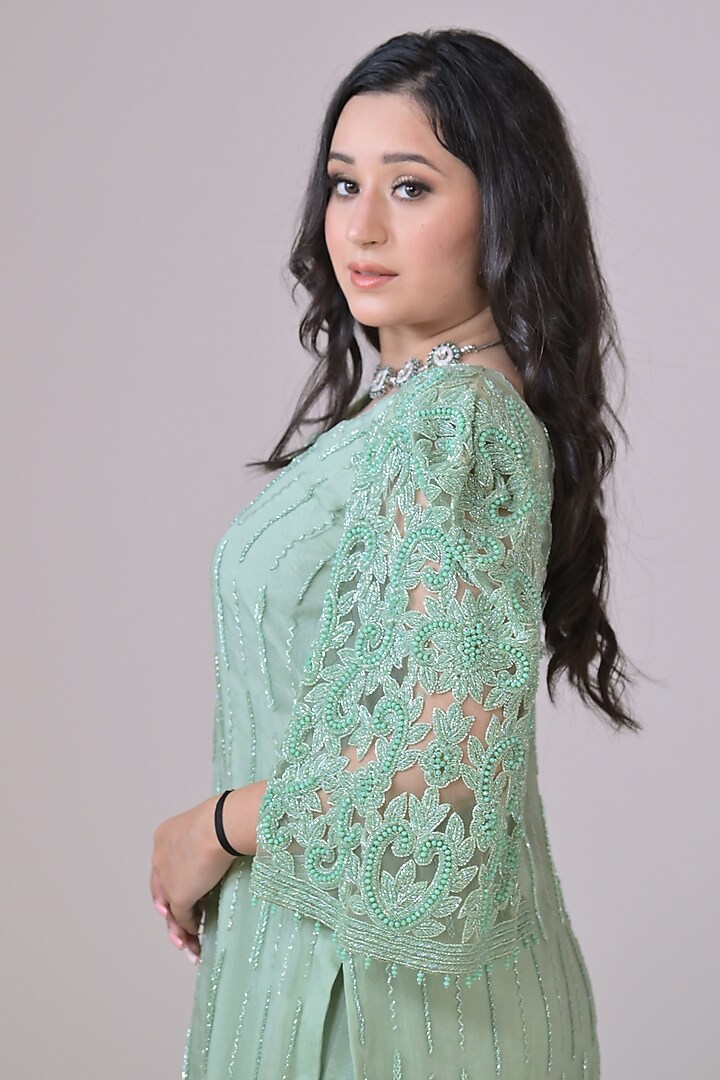 Light Green Organza Handwork Kurta Set by La Pearl at Pernia's Pop Up Shop