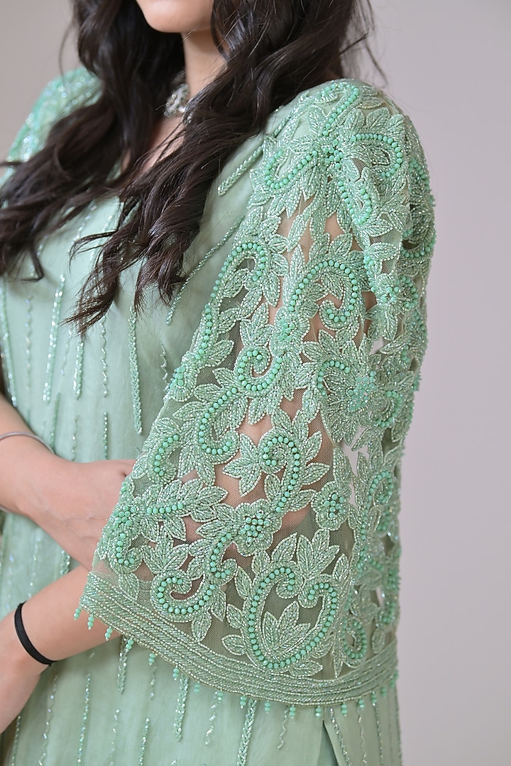 Light Green Organza Handwork Kurta Set by La Pearl at Pernia's Pop Up Shop