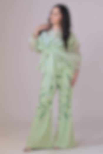 Light Green Organza Draped Co-Ord Set by La Pearl at Pernia's Pop Up Shop