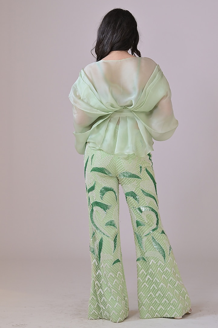 Light Green Organza Draped Co-Ord Set by La Pearl at Pernia's Pop Up Shop
