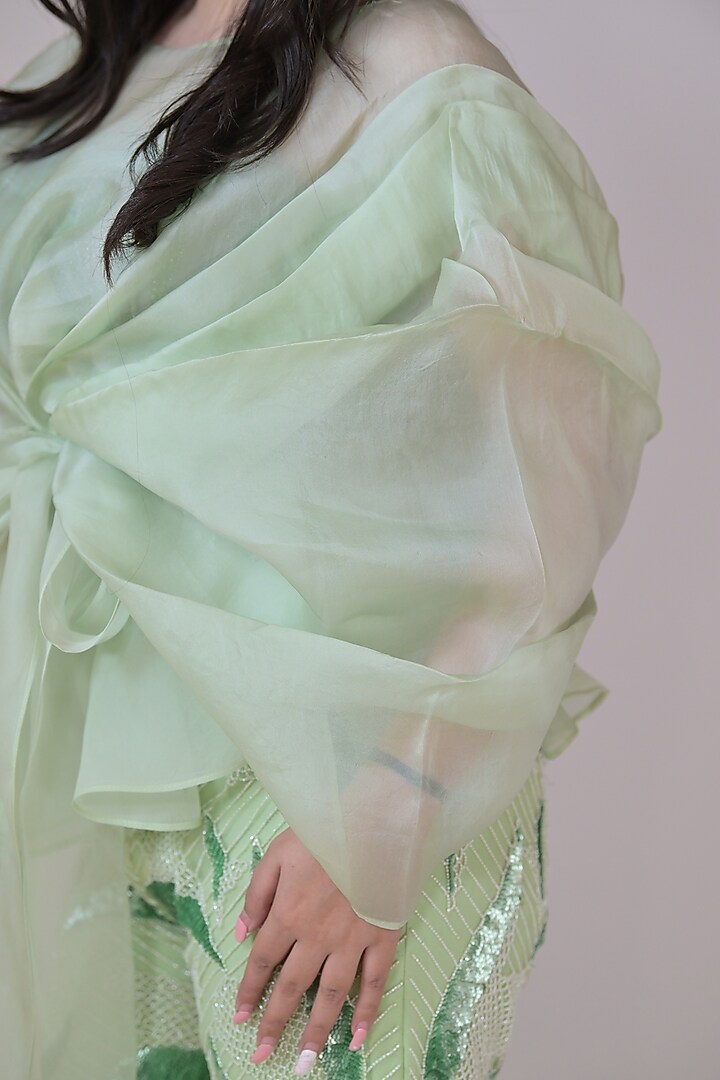 Light Green Organza Draped Co-Ord Set by La Pearl at Pernia's Pop Up Shop