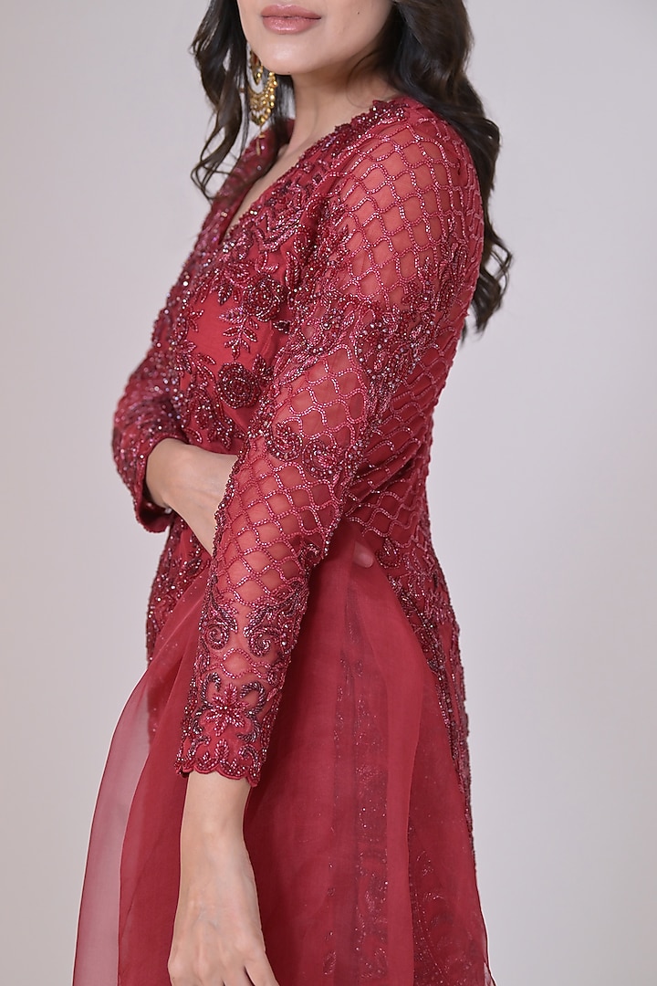 Red Silk Cutdana Work Kurta Set by La Pearl at Pernia's Pop Up Shop
