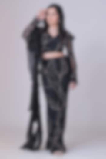 Black Net Cutdana Embellished Pant Set by La Pearl at Pernia's Pop Up Shop