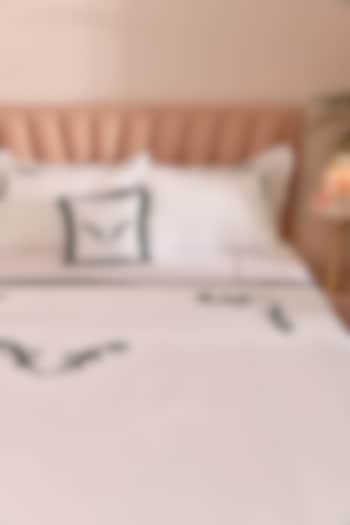 White & Beige Cotton Embroidered Bedsheet Set by La Paloma at Pernia's Pop Up Shop