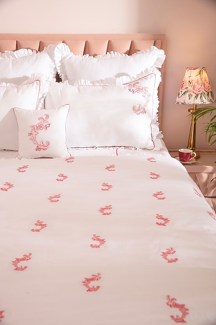 White & Pink Cotton Bedsheet Set by La Paloma at Pernia's Pop Up Shop