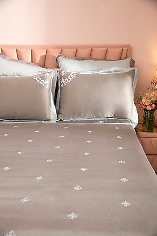 Grey & Blue Tencel Bedsheet Set by La Paloma