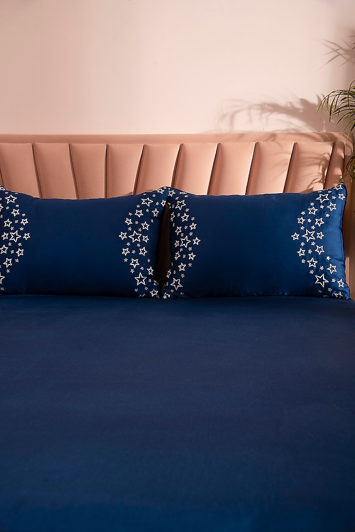 Navy Blue Tencel Embroidered Bedsheet Set by La Paloma